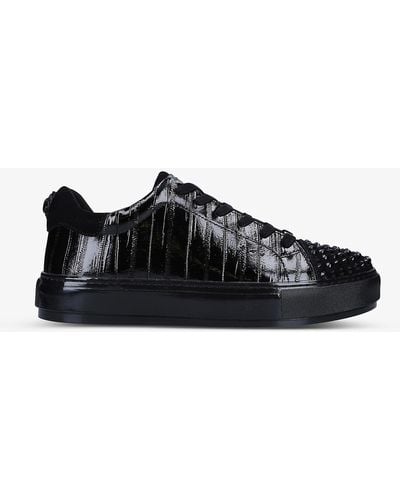 Kurt Geiger Laney Stud-embellished Patent-leather Low-top Sneakers - Black