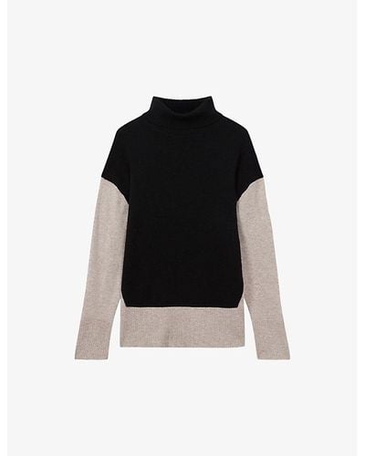 Reiss Alexis Colour-blocked Knitted Sweater - Black