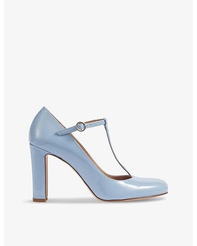 LK Bennett Annalise T-bar Patent-leather Heeled Courts - Blue