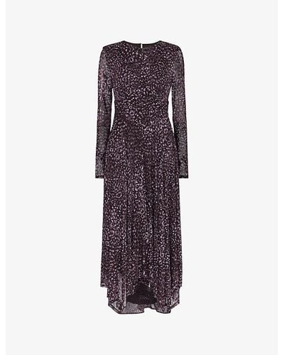 Whistles Feather Leopard-print Stretch-recycled Polyester Midi Dress - Purple