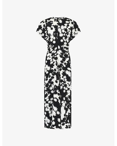 Ro&zo Floral-print Flutter-sleeve Crepe Midi Dress - Black