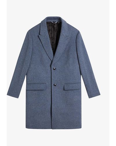 Ted Baker Raydon Peak-lapel Single-breasted Wool Coat - Blue