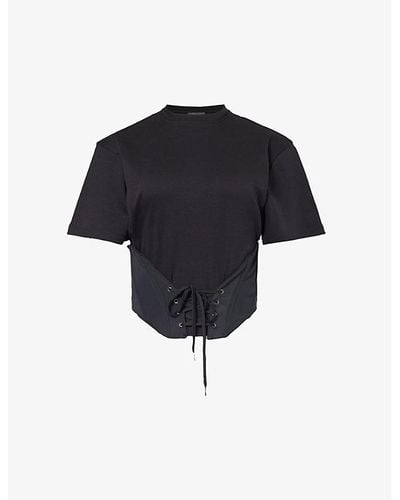 Mugler Corseted-panel Cotton-jersey T-shirt - Black