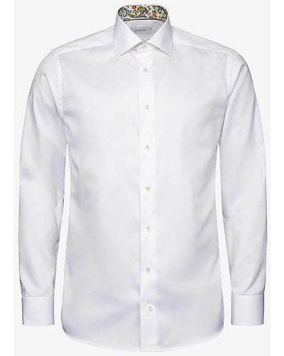 Eton Signature Twill Geometric-weave Contemporary-fit Cotton Shirt - White