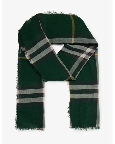 Burberry Giant Check Fringed-trim Wool Scarf - Green