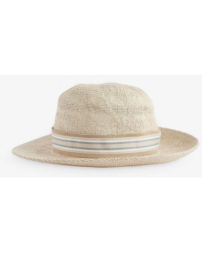 Eleventy Stripe-trimmed Paper-woven Hat - White