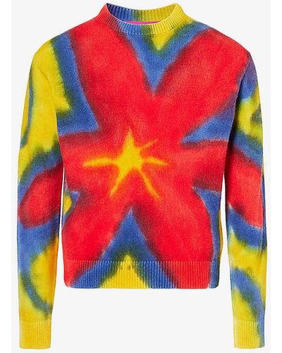 The Elder Statesman Tie-dye Relaxed-fit Cashmere Jumper - Red