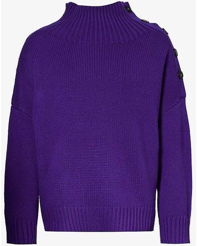 Yves Salomon High-neck Relaxed-fit Wool And Cashmere-blend Knitted Jumper - Purple