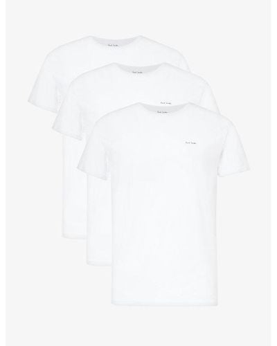 Paul Smith Brand-embroidered Crewneck Pack Of Three Organic-cotton T-shirt - White