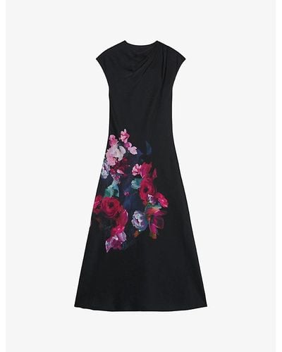 Ted Baker Rahelee Floral-print Satin Midaxi Dress - Black