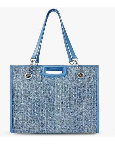 Maje Rhinestone-embellished Denim Shoulder Bag - Blue