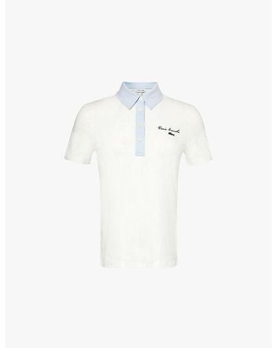 Lacoste Script Text-embroidered Stretch-cotton Polo Shirt - White