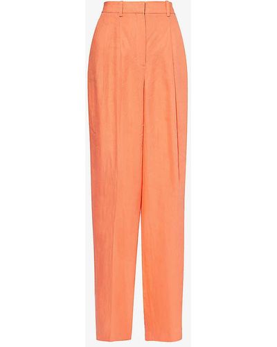 Theory Pleated Linen Trousers - Orange