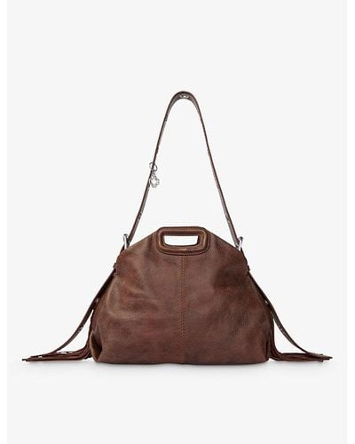 Maje Miss M Eyelet-strap Vintage-leather Shoulder Bag - Brown
