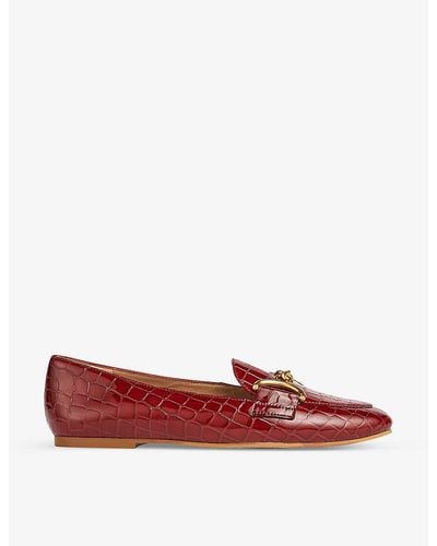 LK Bennett Daphne Croc-effect Snaffle-detail Leather Loafers - Red