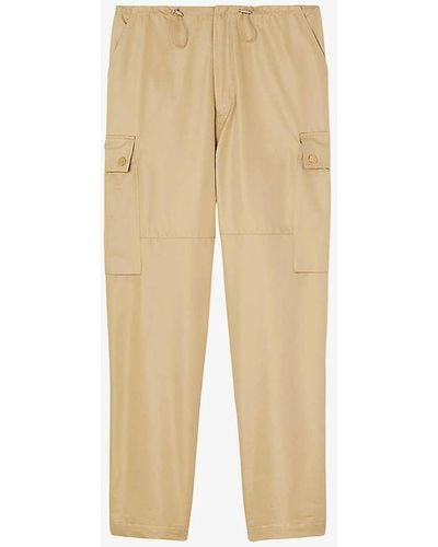 Sandro Patch-pocket Elasticated-waist Cotton-blend Cargo Trousers - Natural