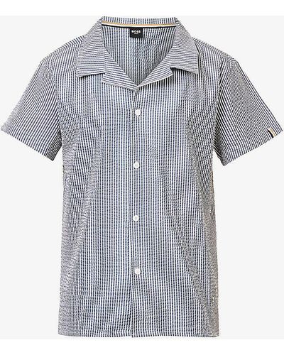 BOSS Stripe-print Relaxed-fit Woven-blend Shirt - Grey