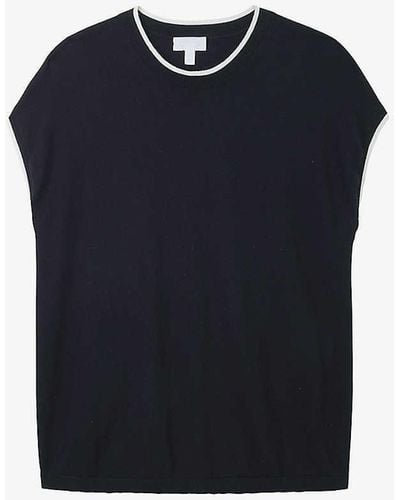 The White Company Contrast-trim Knitted Cotton-blend Top - Blue