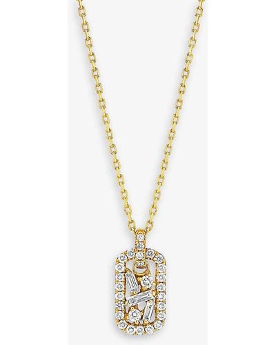 Suzanne Kalan Baby Dog Tag 18ct Yellow-gold And 0.13ct Brilliant-cut Diamond 0.05ct Baguette Diamond Necklace - Metallic