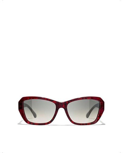 Chanel Ch5516 Butterfly-frame Tortoiseshell Acetate Sunglasses - Red