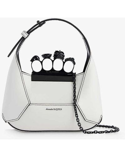 Alexander McQueen Jewelled Hobo Mini Leather Hobo Bag - White