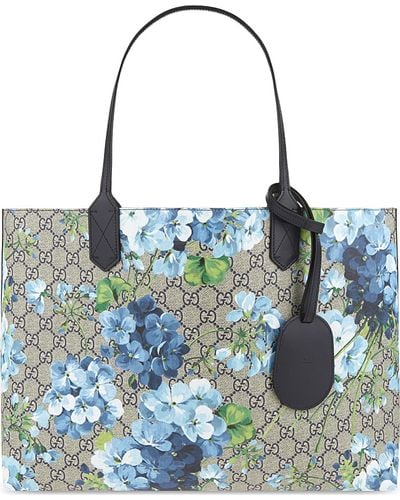 Gucci GG Blooms Reversible Leather Tote - Blue
