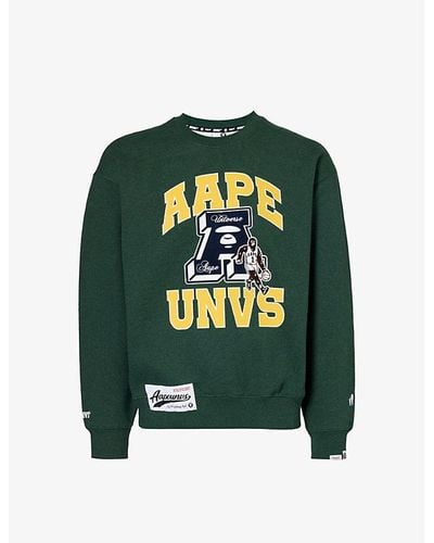 Aape Brand-patch Graphic-print Cotton-blend Sweatshirt - Green