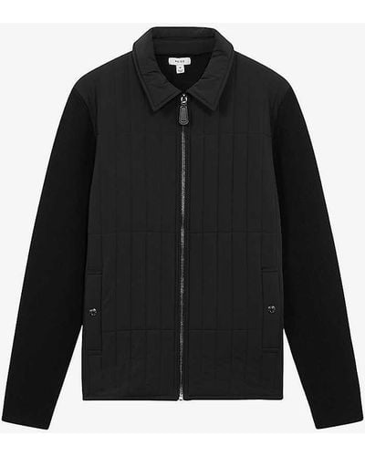 Reiss Tosca Zip-through Knitted-sleeve Shell Coat X - Black