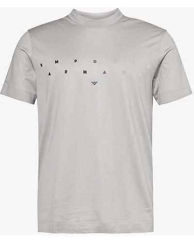Emporio Armani Logo Text-print Regular-fit Woven T-shirt - Grey