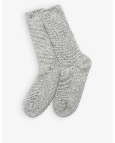The White Company Ribbed Cashmere Bed Socks Sizes 4-7 - Gray