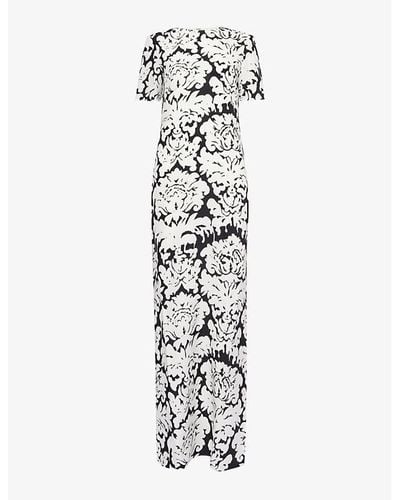 Alexander McQueen Floral-print Round-neck Silk Maxi Dress - White