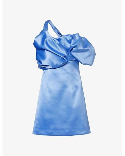 Rachel Gilbert Mini Larna Asymmetric-neck Satin Mini Dress - Blue