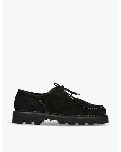 Collegium Pillar Moc Toe Contrast-stitched Suede Derby Shoes - Black
