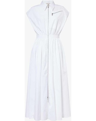 Alexander McQueen Zip-through Sleeveless Cotton-poplin Shirt Dress - White