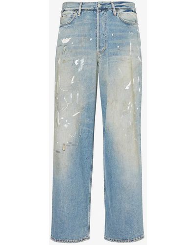 Acne Studios Paint-splattered Faded-wash Wide-leg Jeans - Blue