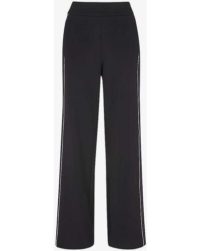 Whistles Edie Contrast-trim Wide-leg Mi-rise Stretch-woven Trousers - Blue