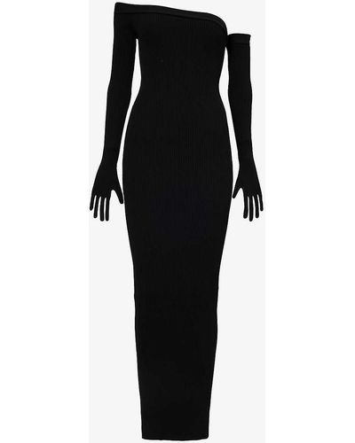 Jean Paul Gaultier Glove Asymmetric-neck Knitted Maxi Dress - Black