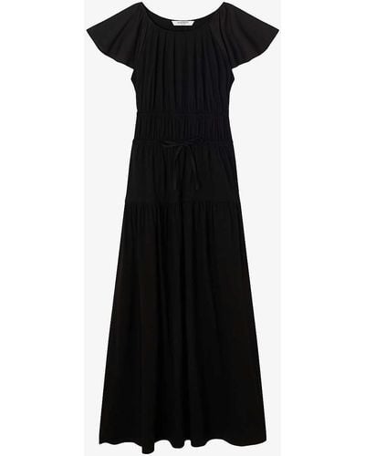 LK Bennett Carla Drawstring-waistband Cotton-blend Maxi Dress - Black