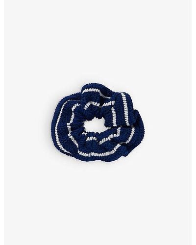 Hunza G Vy/white Ruched Stretch-woven Scrunchie - Blue