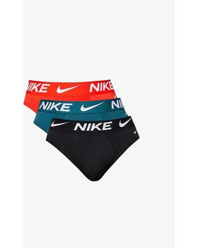 Nike Essential Stretch-jersey Briefs Pack Of Three - Red