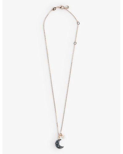 Swarovski Luna Brass, Enamel, Crystal And Crystal-pearl Pendant Necklace - White