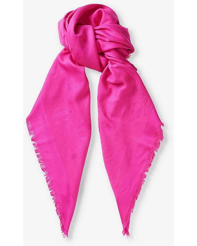 Jimmy Choo Emani Brand-print Silk-blend Scarf - Pink