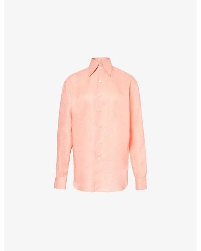 Woera Classic Long-sleeved Relaxed-fit Linen Shirt - Pink
