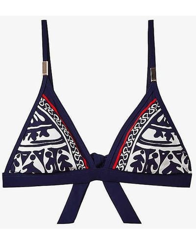 Reiss Mia Graphic-print Triangle Bikini Top - Blue