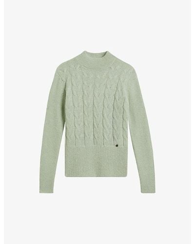 Ted Baker Veolaa Cable-knit Wool And Mohair Blend Sweater - Green