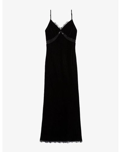 Claudie Pierlot Lace-trim Regular-fit Woven Midi Dress - Black