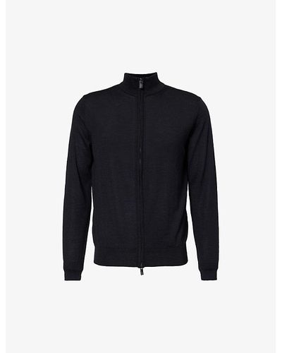 Emporio Armani Funnel-neck Brand-patch Wool Sweater - Blue