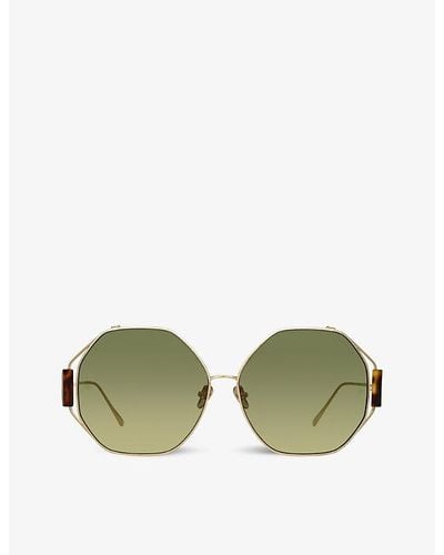 Linda Farrow Marie Oversized Titanium Sunglasses - Green