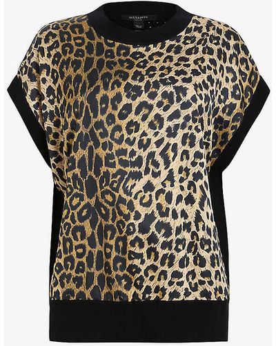 AllSaints Marti Leopard-print Sleeveless Stretch-woven Tank - Black