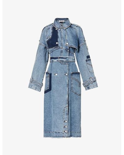 Moschino Deconstructed Patch-pocket Denim Trench Coat - Blue